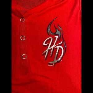 Women’s red lightweight V-neck quarter button Harley Davidson T-shirt